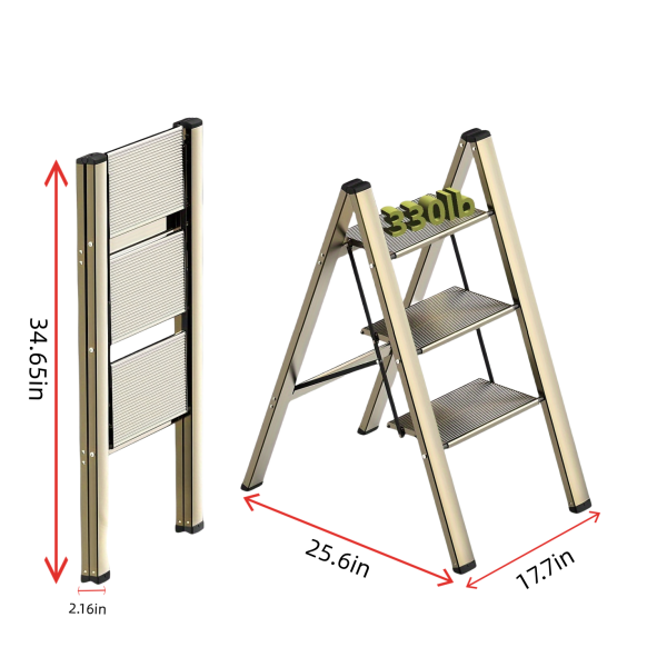 3 step ladder, aluminum alloy ladder, folding ladder, with wide non-skid pedals 300 lb capacity home office portable ladder, light and strong compact, can be used in the study bedroom kitchen office Online Hot Sale