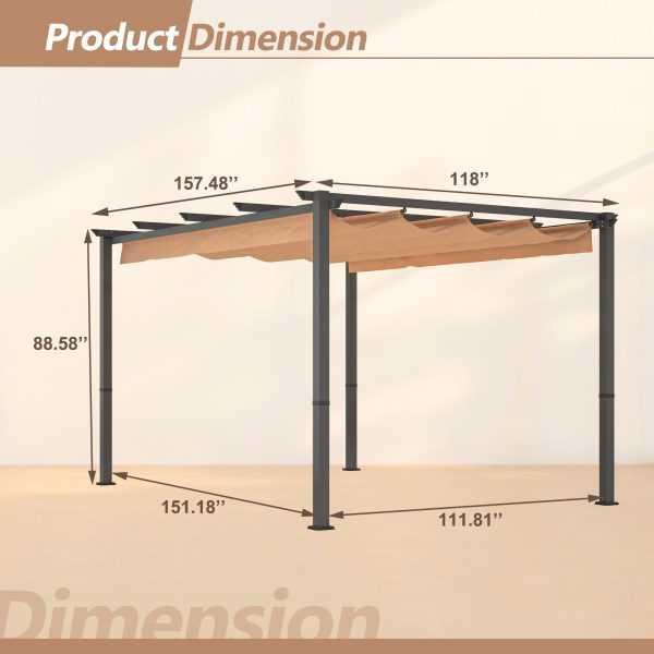 10  x 13  Aluminum Patio Pergola with Retractable Pergola Canopy, Backyard Shade Shelter for Porch, Outdoor Party, Garden, Grill Gazebo, Khaki Online