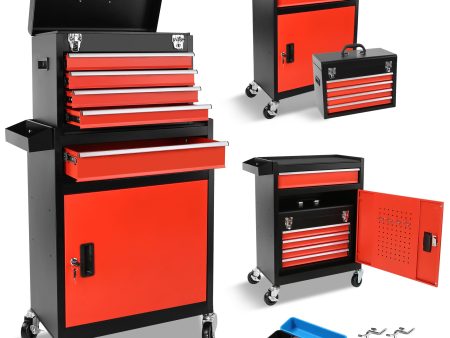 Tool Chest, 5-Drawer Rolling Tool Storage Cabinet with Detachable Top Tool Box, Liner, Universal Lockable Wheels, Locking Mechanism, Metal Tool Cart for Garage Workshop For Discount