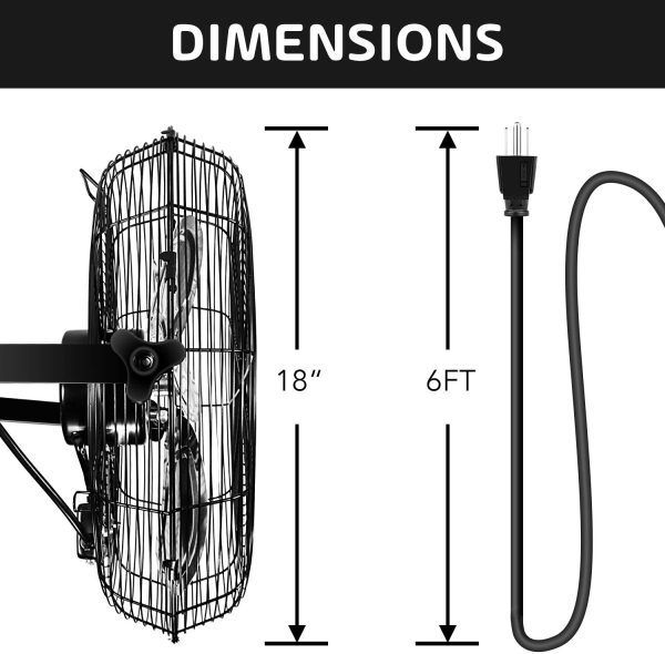 18 Inch Industrial Wall Mount Fan, 3 Speed Commercial Ventilation Metal Fan for Warehouse, Greenhouse, Workshop, Patio, Factory and Basement - High Velocity Supply