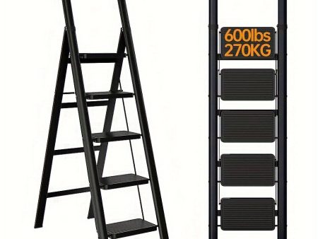 5-step ladder folding step stool, 5-step ladder with anti slip wide pedals, lightweight and easy to carry handle folding ladder, multi-purpose steel ladder, suitable for home and office use Discount