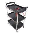 Folding service car with wheels, three-layer practical trolley, folding storage cart, suitable for family, garage, restaurant, hotel, kitchen, warehouse. No assembly required. Cheap