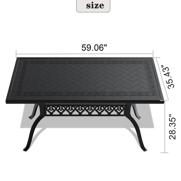 L59.05*W35.43-inch Cast Aluminum Patio Dining Table With Black Frame and Carved Texture on the Tabletop Sale