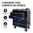 5 DRAWERS MULTIFUNCTIONAL TOOL CART WITH WHEELS-BLACK+BLUE on Sale