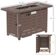 42 Inch Outdoor Propane Gas Fire Pit Table, 50,000 BTU Auto-Ignition Rectangular Gas Firepit with Slat Tabletop, Lid, Lava Rocks, Rain Cover, CSA Certification, Brown on Sale