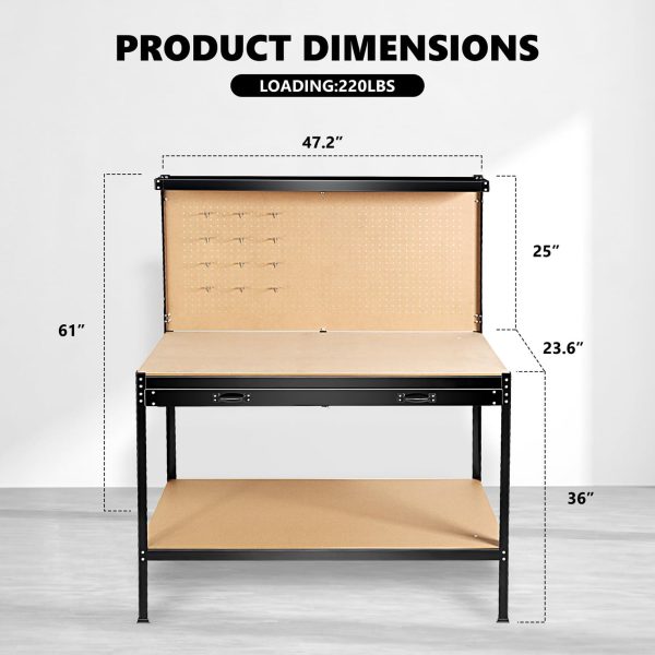 63  Tools Cabinet Working Tables Workbench Tool Storage Workshop Table with Drawers and Pegboard Fashion