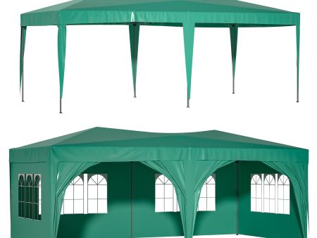 10 x20   Pop Up Canopy Outdoor Portable Party Folding Tent with 6 Removable Sidewalls + Carry Bag + 6pcs Weight Bag Green For Cheap