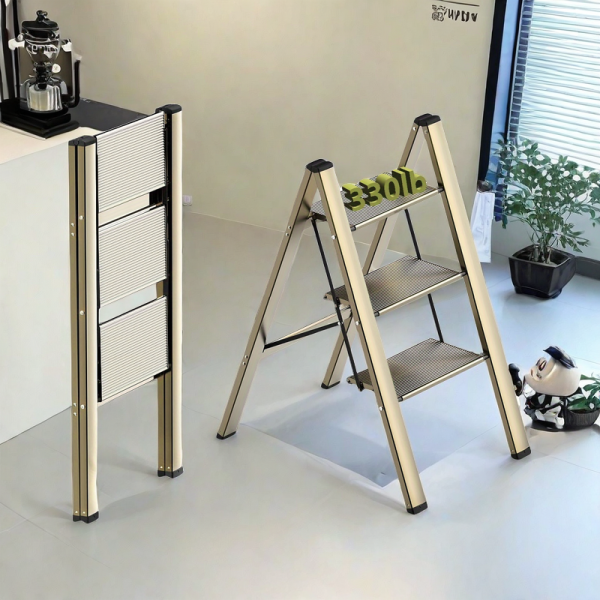 3 step ladder, aluminum alloy ladder, folding ladder, with wide non-skid pedals 300 lb capacity home office portable ladder, light and strong compact, can be used in the study bedroom kitchen office Online Hot Sale