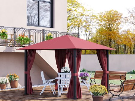 10  x 10  Patio Gazebo Aluminum Frame Outdoor Canopy Shelter with Sidewalls, Vented Roof for Garden, Lawn, Backyard, and Deck, Wine Red Fashion