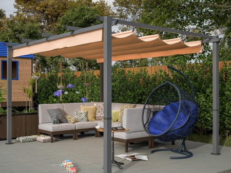 10  x 13  Aluminum Patio Pergola with Retractable Pergola Canopy, Backyard Shade Shelter for Porch, Outdoor Party, Garden, Grill Gazebo, Khaki Online