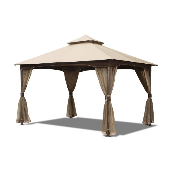 10 x13  Gazebo, Outdoor Gazebo with Mosquito Netting, Metal Frame Double Roof Soft Top Patio Gazebo Canopy Tent for Deck Backyard Garden Lawns (Khaki) on Sale