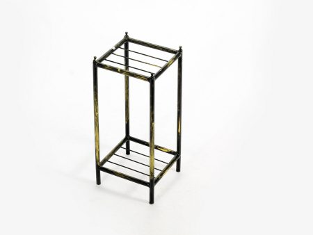 17  Gray Stone Slab 2 Tier Small Square Black   Gold Cast Metal Plant Stand For Discount