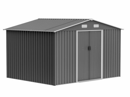 10X8 FT Outdoor Tool Storage Shed with Metal Foundation & Lockable Doors,  All Weather Metal Sheds for Garden, Patio, Backyard, Lawn, Gray Online Hot Sale