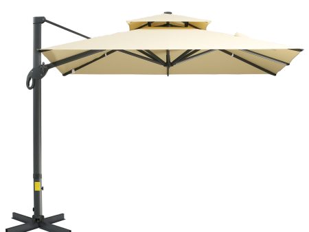 10ft Offset Patio Umbrella, Hanging Cantilever Umbrella, Square Shape, Aluminum Cross Base, Tilt, 360-Degree Rotation, Beige Sale