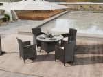 5 Piece Outdoor Dining Set All-Weather Wicker Patio Dining Table and Chairs with Cushions, Round Tempered Glass Tabletop with Umbrella Cutout for Patio Backyard Porch Garden Poolside(Brown-White) Online Hot Sale