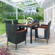 7-Piece Outdoor Patio Dining Set, Garden PE Rattan Wicker Dining Table and Chairs Set, Acacia Wood Tabletop, Stackable Armrest Chairs with Cushions, Reddish-brown on Sale