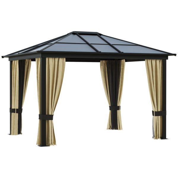 10  x 12  Hardtop Gazebo Canopy with Polycarbonate Roof, Aluminum Frame, Permanent Pavilion Outdoor Gazebo with Netting and Curtains for Patio, Garden, Backyard, Lawn, Deck Online Hot Sale