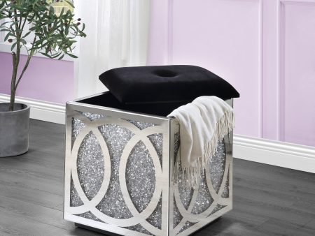 ACME Noralie OTTOMAN W STORAGE Mirrored & Faux Diamonds AC00529 For Sale