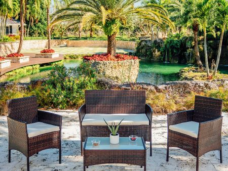 4 Piece Patio Furniture Wicker Conversation Set-• 1x Love Seat
 • 2x Arm Chairs
 • 1x Glass Coffee Table Online Hot Sale