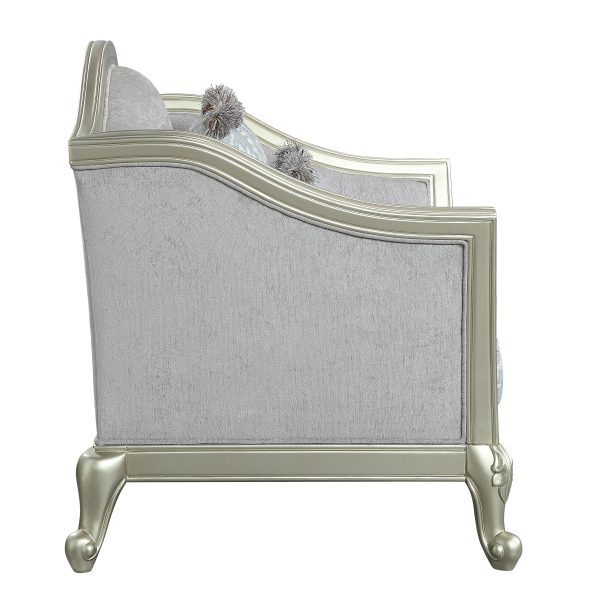 ACME Qunsia Chair w 2 Pillows, Light Gray Linen & Champagne Finish LV01119 Supply