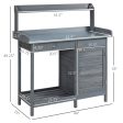 Outsunny Outdoor Potting Bench Table, Garden Work Station with Storage Cabinet, Open Shelf and Steel Tabletop, Gray Discount