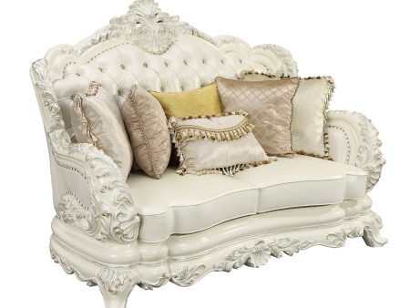 ACME Adara LOVESEAT W 5 PILLOWS Pearl White PU & Antique White Finish LV01225 Hot on Sale