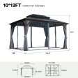 10  x 13  Hardtop Wood Gazebo for Patios, Outdoor  Framed Gazebo with Polycarbonate Double Roof Canopy, Solid Wooden Framed Gazebo with Privacy Curtains and Mosquito Nettings for Garden, Backyard Hot on Sale