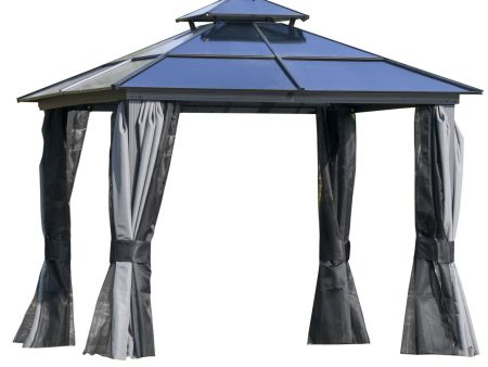 10  x 10  Hardtop Gazebo Canopy with Polycarbonate Double Roof, Aluminum Frame, Permanent Pavilion Outdoor Gazebo with Netting and Curtains for Patio, Garden, Backyard, Deck, Lawn, Gray Online now