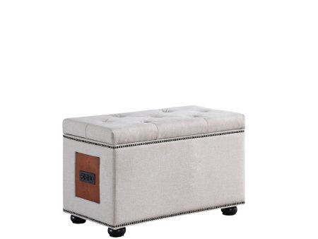 19  Khaki Brown Teri Tufted Nailhead Trim Storage Ottoman w  Charging Station Online now