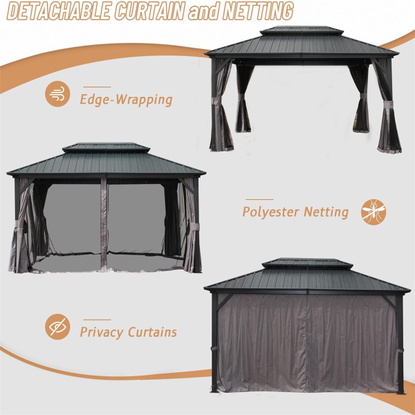 10  X 12  Hardtop Gazebo, Aluminum Metal Gazebo with Galvanized Steel Double Roof Canopy, Curtain and Netting, Permanent Gazebo Pavilion for Patio, Backyard, Deck, Lawn Online