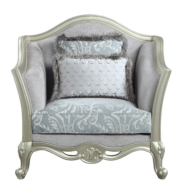 ACME Qunsia Chair w 2 Pillows, Light Gray Linen & Champagne Finish LV01119 Supply