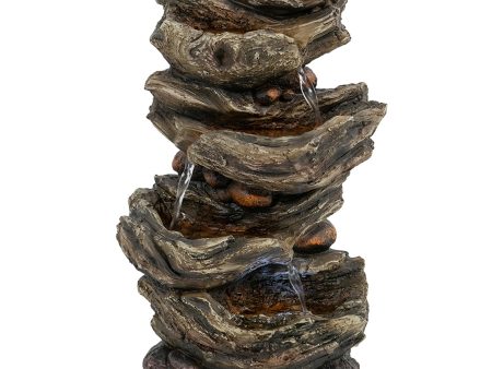 9x5x14  Indoor Brown Wood-Look Water Fountain, 4-Tier Polyresin Cascading Wood Tabletop Fountain with LED Light Fashion