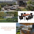 7-Piece Outdoor Patio Dining Set, Garden PE Rattan Wicker Dining Table and Chairs Set, Acacia Wood Tabletop, Stackable Armrest Chairs with Cushions, Reddish-brown on Sale