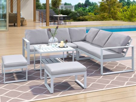 [Not allowed to sell to Wayfair]U_Style Industrial Style Outdoor Sofa Combination Set With 2 Love Sofa,1 Single Sofa,1 Table,2 Bench Online now