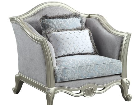 ACME Qunsia Chair w 2 Pillows, Light Gray Linen & Champagne Finish LV01119 Supply