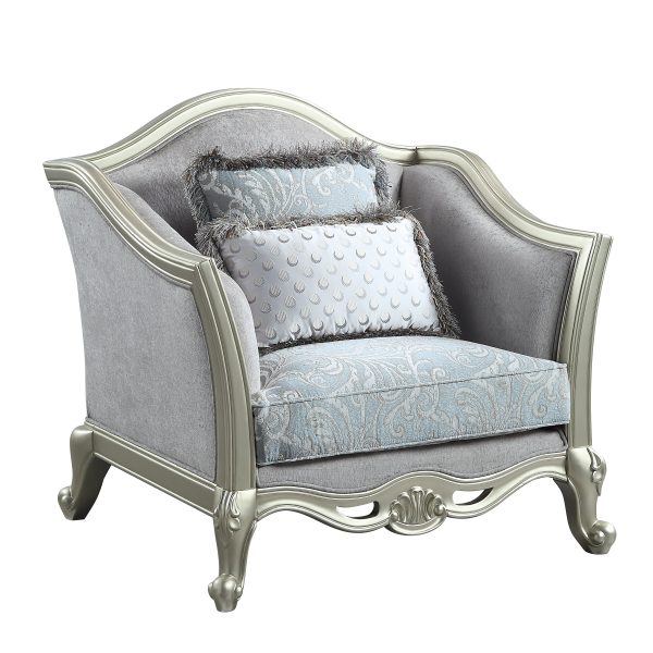 ACME Qunsia Chair w 2 Pillows, Light Gray Linen & Champagne Finish LV01119 Supply