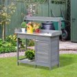 Outsunny Outdoor Potting Bench Table, Garden Work Station with Storage Cabinet, Open Shelf and Steel Tabletop, Gray Discount