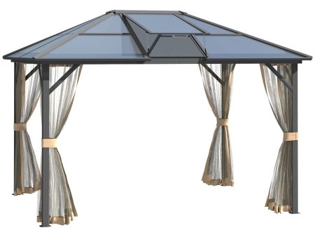 10  x 12  Hardtop Gazebo Canopy with Polycarbonate Roof, Top Vent and Aluminum Frame, Permanent Pavilion Outdoor Gazebo with Netting, for Patio, Garden, Backyard, Deck, Lawn Online now