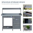 Outsunny Outdoor Potting Bench Table, Garden Work Station with Storage Cabinet, Open Shelf and Steel Tabletop, Gray Discount