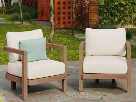 ( SET OF 2 ) Outdoor Acacia Wood Patio Club Chair, Patio Furniture,Waterproof Thick Cushion Deep Seating for Porch, Garden, Backyard, Balcony, Weight Capacity 400lbs, Brown wash, Beige cushion Cheap