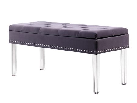 18-Inch Storage Bench Nailhead Trim w  Acrylic Clear Legs, Gray Tufted Online Hot Sale