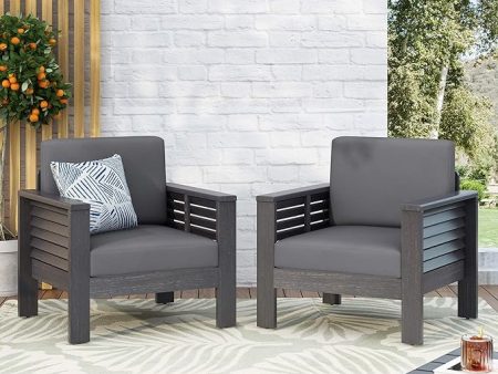 ( Set of 2) Outdoor Acacia Wood Club Chairs with Cushions, Dark Gray, 27.75 D x 32 W x 27.75 H Fashion