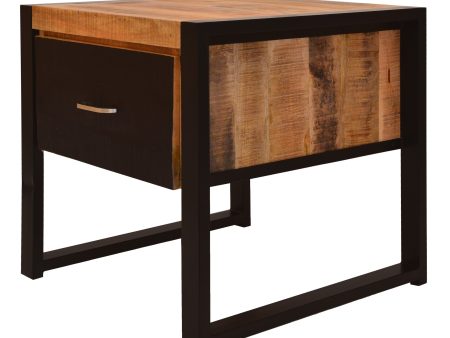 24 Inch Single Drawer Mango Wood Bedside Table, Iron Sled Style Base, Brown, Black For Cheap