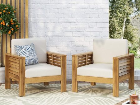 ( Set of 2) Outdoor Acacia Wood Club Chairs with Cushions, Teak+Beige, 27.75 D x 32 W x 27.75 H Online now