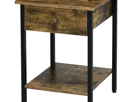 HOMCOM End Table with Wireless Charging Station and 2 USB Ports, Small Side Table with 2-Tier Storage, Drawer for Living Room, Bedroom, Rustic Brown For Sale