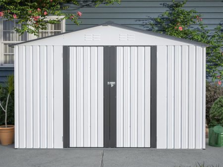 10X8 FT Outdoor Storage Shed, All Weather Metal Sheds with Lockable Doors, Tool Shed for Garden, Patio, Backyard, Lawn, Grey Online Hot Sale